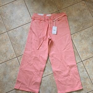 Wide Leg Pink Jeans with Tie Waist